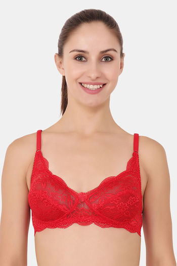 Buy Floret Natural Lift Wirefree Lace Bra - Red at Rs.379 online