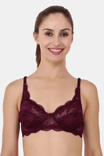 Shop Textured T-shirt Bra with Lace Detail Online