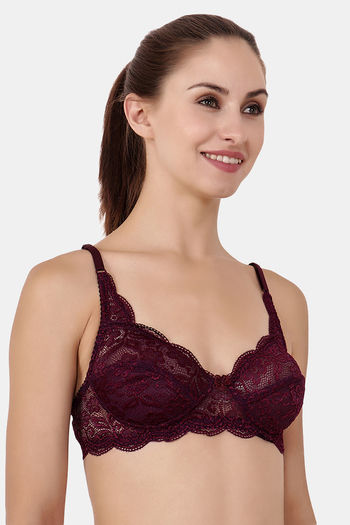 Lace Bra-Buy Non Wired Padded Wine Lace Bra Online in India – gsparisbeauty