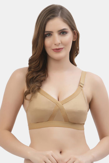 Buy Floret Double Layered Non Wired Full Coverage Super Support Bra - Nude