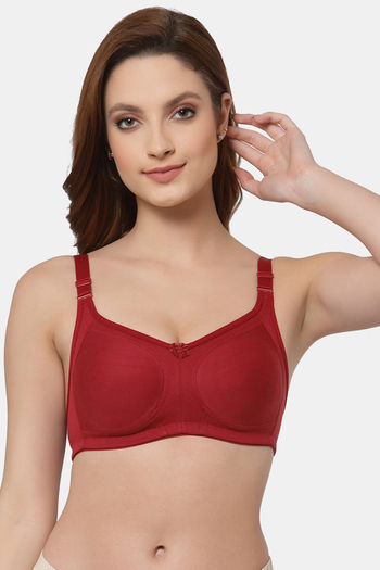 Buy Non-Padded Non-Wired Full Cup Minimiser Bra in Maroon - Lace