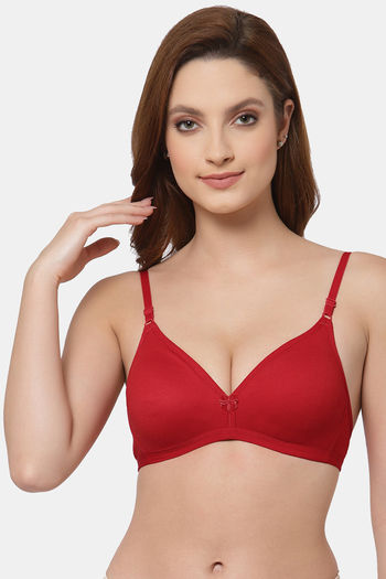 Buy Floret Double Layered Non Wired Medium Coverage T-Shirt Bra - Red