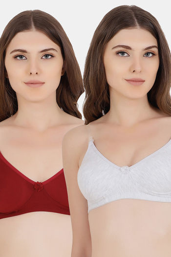 Buy Floret Double Layered  Non Wired 3/4Th Coverage T-Shirt Bra - Maroon Cool Grey