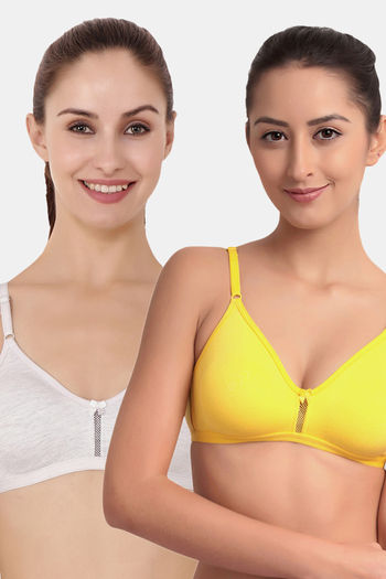 Buy Floret Double Layered  Non Wired 3/4Th Coverage T-Shirt Bra - Cool Grey Yellow