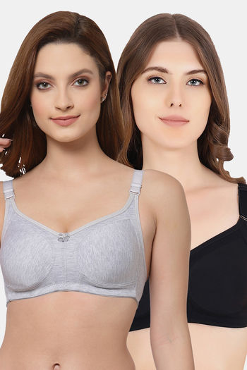 Buy Floret Double Layered Non Wired Full Coverage Super Support Bra - Cool  Grey Black at Rs.898 online