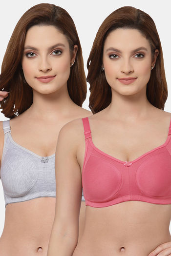 Buy Floret Double Layered  Non Wired Full Coverage Super Support Bra - Cool Grey China Rose