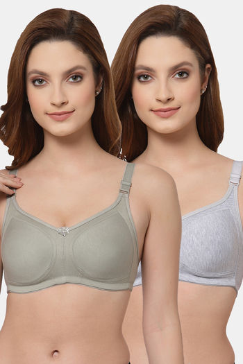 Buy Floret Double Layered  Non Wired Full Coverage Super Support Bra - Cool Grey Iceberg