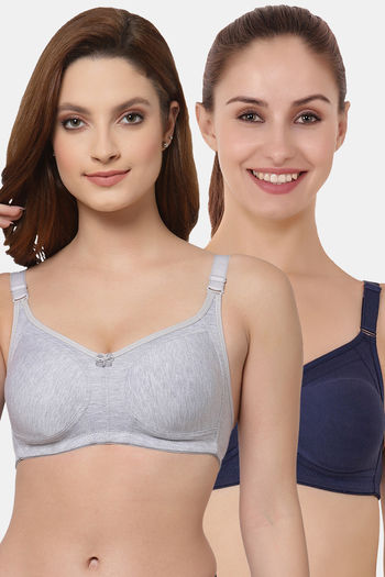Buy Floret Double Layered  Non Wired Full Coverage Super Support Bra - Cool Grey Navy