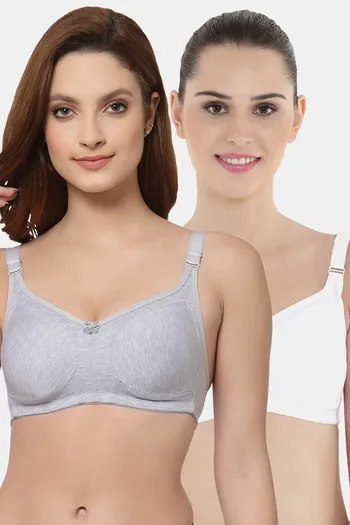 Buy Floret Double Layered Non Wired Full Coverage Super Support Bra - Cool  Grey White at Rs.898 online