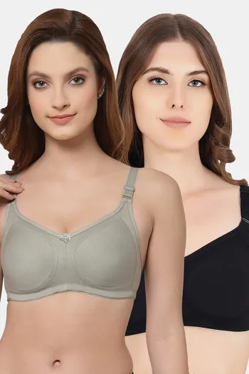 Buy Floret Double Layered Non Wired Full Coverage Super Support Bra -  Iceberg Black at Rs.898 online