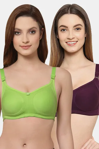 Buy Floret Double Layered Non Wired Full Coverage Super Support Bra - Lime  Green Wine at Rs.898 online