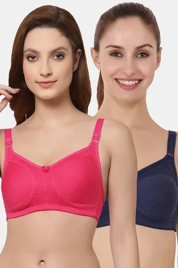 Buy Floret Double Layered Non Wired Full Coverage Super Support Bra -  Magenta Navy at Rs.898 online