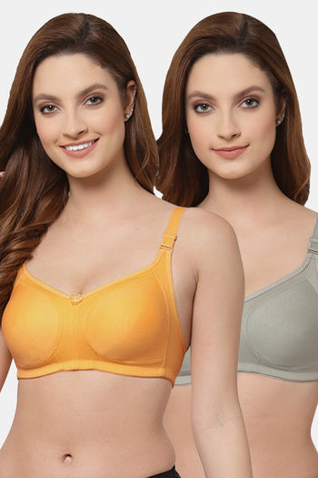 Buy Floret Double Layered  Non Wired Full Coverage Super Support Bra - Marigold Iceberg