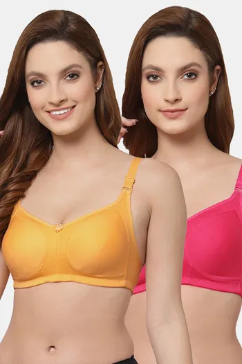 Buy Floret Double Layered Non Wired Full Coverage Super Support Bra -  Magenta White at Rs.898 online