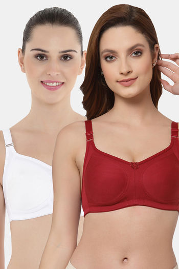 Buy Floret Double Layered  Non Wired Full Coverage Super Support Bra - Merlot White