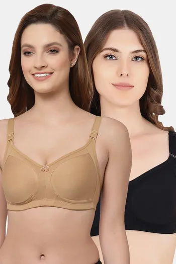 Buy Floret Double Layered  Non Wired Full Coverage Super Support Bra - Nude Black
