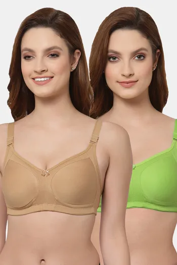 Buy Floret Double Layered Non Wired Full Coverage Super Support Bra - Nude  Lime Green at Rs.898 online