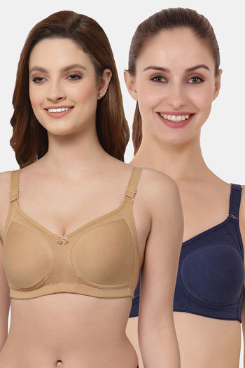 Buy Floret Double Layered  Non Wired Full Coverage Super Support Bra - Nude Navy