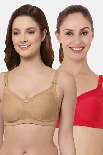 Buy Floret Double Layered  Non Wired Full Coverage Super Support Bra - Nude Red