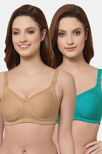 Buy Floret Double Layered  Non Wired Full Coverage Super Support Bra - Nude Robin Blue