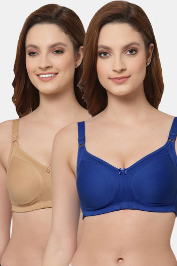 Buy Floret Double Layered  Non Wired Full Coverage Super Support Bra - Nude Royal Blue