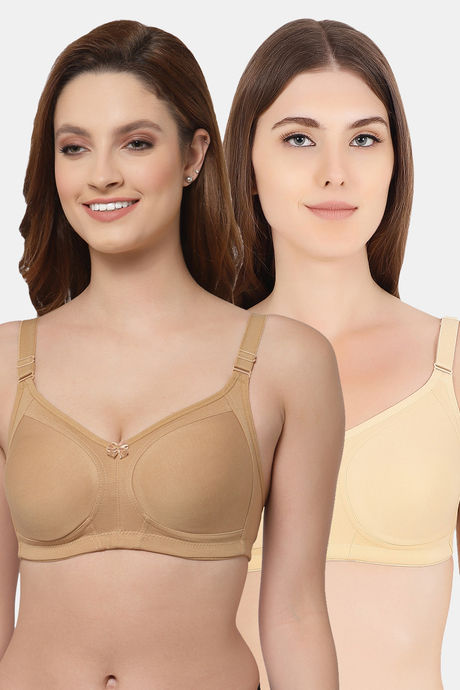 Buy Floret Non Padded Full Coverage Cotton Bra Nude (Pack of 2) online