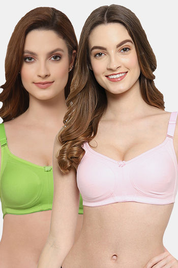Buy Floret Double Layered  Non Wired Full Coverage Super Support Bra - Pink Lime Green