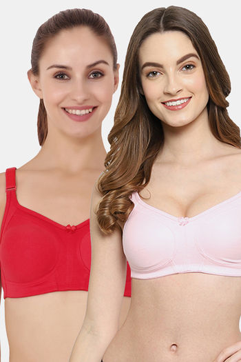 Buy Floret Double Layered  Non Wired Full Coverage Super Support Bra - Pink Red