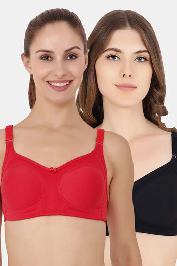 Buy Floret Double Layered  Non Wired Full Coverage Super Support Bra - Red Black