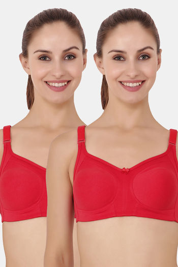 Buy Floret Double Layered  Non Wired Full Coverage Super Support Bra - Red Red
