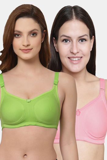 Buy Floret Double Layered  Non Wired Full Coverage Super Support Bra - Rose Lime Green