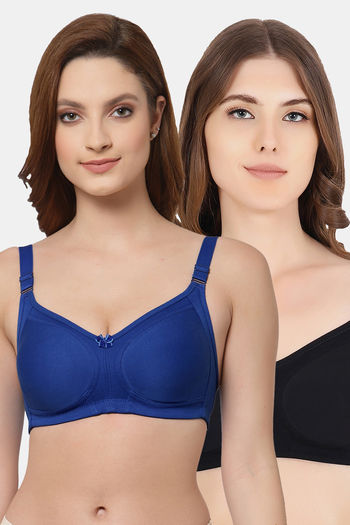 Buy Floret Double Layered Non Wired Full Coverage Super Support Bra - Royal  Blue Black at Rs.898 online