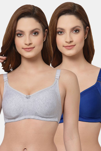 Buy Floret Double Layered  Non Wired Full Coverage Super Support Bra - Royal Blue Cool Grey