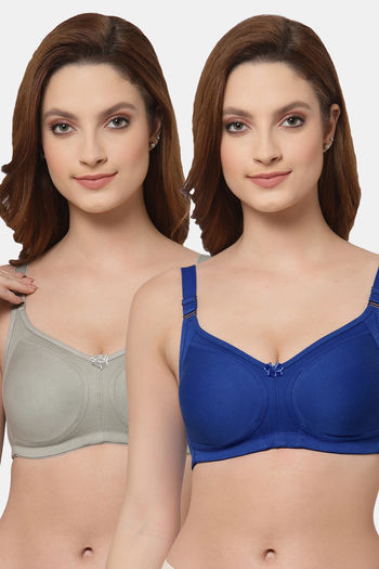 Buy Floret Double Layered  Non Wired Full Coverage Super Support Bra - Royal Blue Iceberg