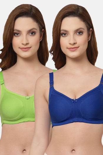 Buy Floret Double Layered  Non Wired Full Coverage Super Support Bra - Royal Blue Lime Green