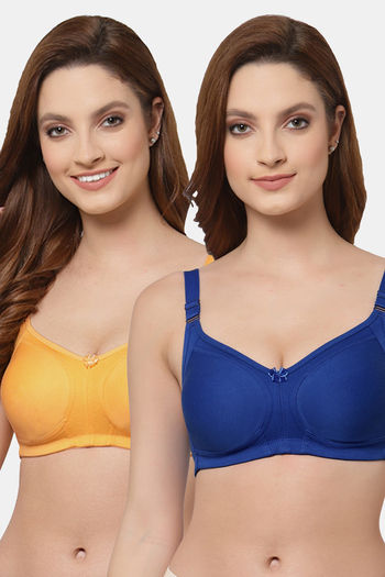 Buy Floret Double Layered  Non Wired Full Coverage Super Support Bra - Royal Blue Marigold