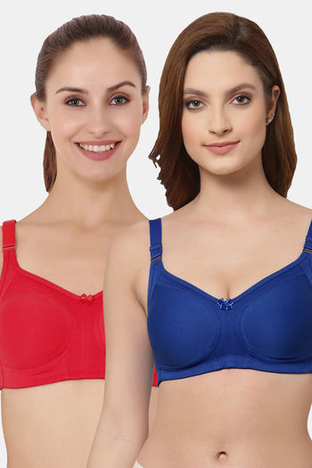Buy Floret Double Layered Non Wired Full Coverage Super Support Bra - Royal  Blue Red at Rs.898 online