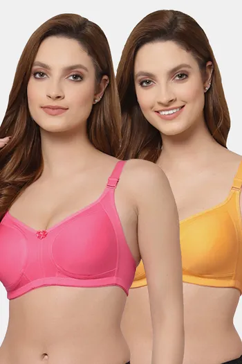 Buy Floret Double Layered Non Wired Full Coverage Super Support Bra -  Tomato Marigold at Rs.898 online