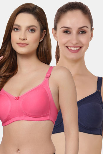 Buy Floret Double Layered  Non Wired Full Coverage Super Support Bra - Tomato Navy