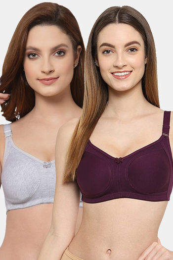 Buy Floret Double Layered  Non Wired Full Coverage Super Support Bra - Wine Cool Grey