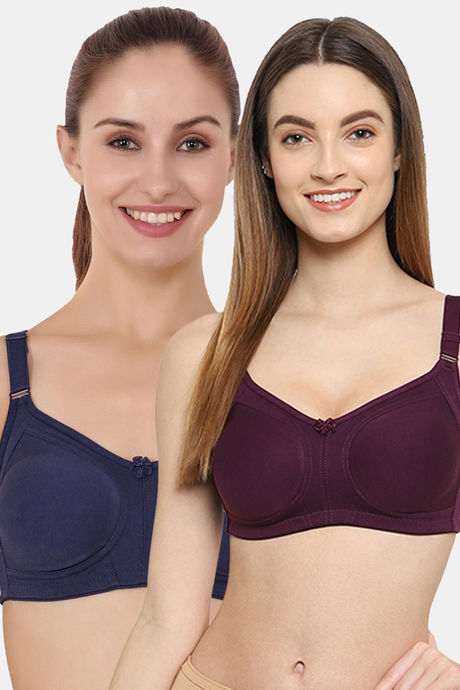 Buy Floret Double Layered Non Wired Full Coverage Super Support Bra - Wine  Navy at Rs.898 online