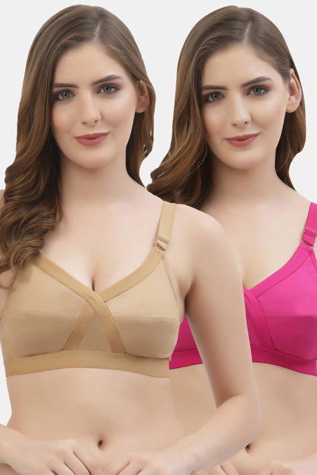 Buy Floret Double Layered Non Wired Full Coverage Super Support Bra -  Magenta Nude at Rs.778 online