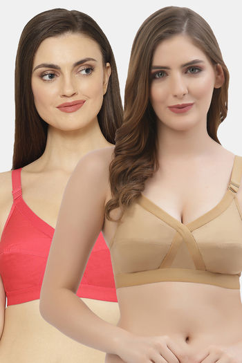 Buy Floret Double Layered  Non Wired Full Coverage Super Support Bra - Nude Tomato