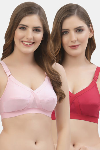 Buy Floret Double Layered  Non Wired Full Coverage Super Support Bra - Pink Red