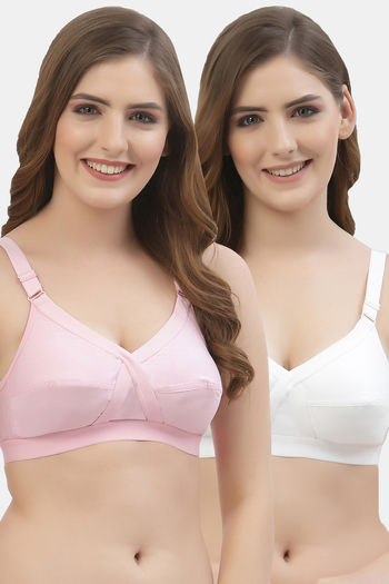 Buy Floret Double Layered  Non Wired Full Coverage Super Support Bra - White Pink