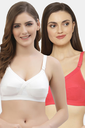 Buy Floret Double Layered Non Wired Full Coverage Super Support Bra - White  Tomato at Rs.778 online