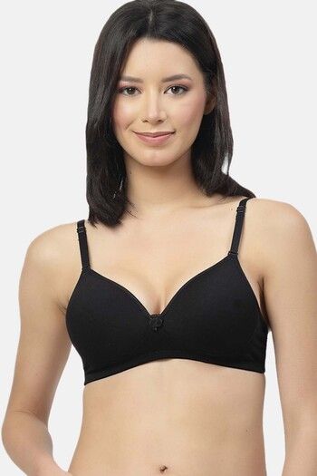 Buy Floret Padded Non-Wired Medium Coverage T-Shirt Bra - Black
