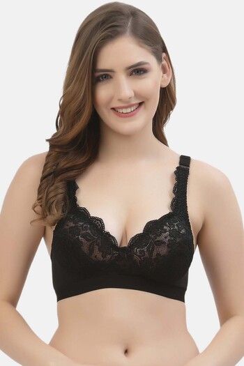 Buy Floret Lightly Lined Non-Wired Full Coverage Lace Bra - Black