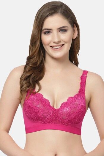 Buy Floret Lightly Lined Non-Wired Full Coverage Lace Bra - Magenta