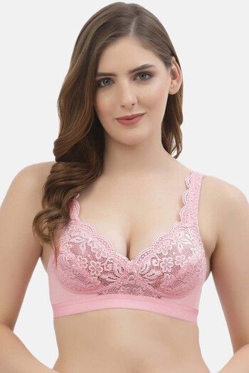 Buy Floret Lightly Lined Non-Wired Full Coverage Lace Bra - Pink